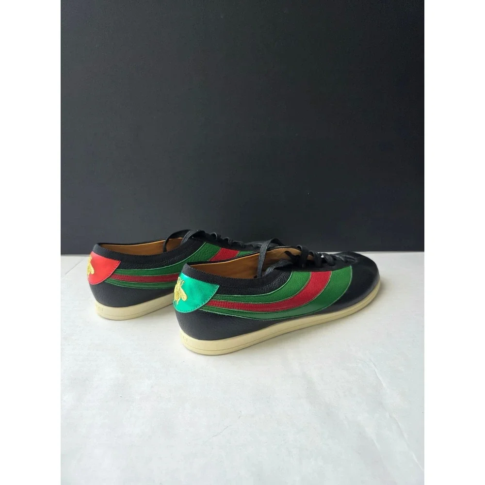 NEW Gucci Mens Black Falacer Web Bee Leather Sneakers Low Top Size 10 Italy